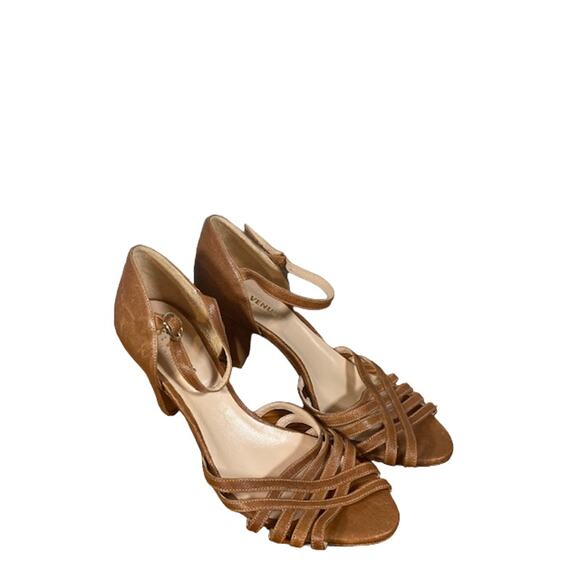 Les Venues Brown Leather Strappy Heels Women Sz 39.5 - Picture 1 of 11